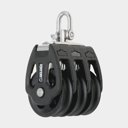 Bozzello triplo con grillo Seldén PBB 50, girevole, cuscinetti a sfere, adatto per cime Ø8 - 12 mm