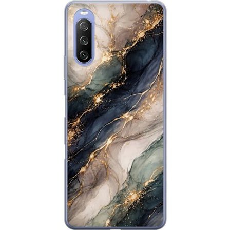 Yhteensopiva Puhelinkuori Sony Sony Xperia 10 III Lite Ylellinen abstrakti marmoritaide mustalla, valkoisella ja kullalla elegantteine linjoineen, eks