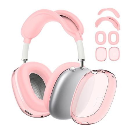 Beskyttelsessæt til AirPods Max, beskyttende film til hovedbøjle + TPU-beskyttelsesfilm + ørepuder i silikone, svedsikre tilbehør (rosa) pink