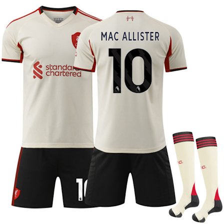 2025-2026 Liverpool Udebanetrøje Børn Fodboldtrøje Sæt Nr. 10 Mac Allister
