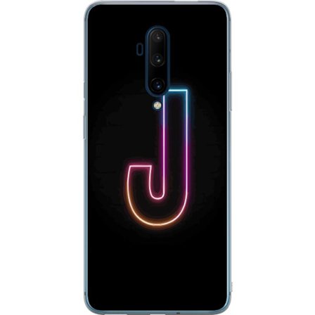 Yhteensopiva Puhelinkuori OnePlus OnePlus 7T Pro Minimaalinen neonkirjain J värien vaihtuessa valossa mustaa taustaa vasten