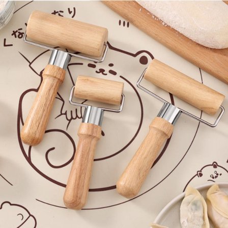 Trerulle med glatte overflater - 3-delt sett for baking - Kompatibel med deig, fudge, pizza, kaker og brød