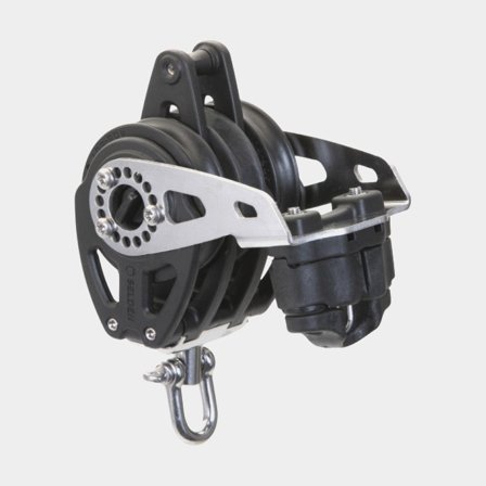 Triple ratelblok met D-sluiting Seldén R60, roterend, met hondsvot & schootklem, geschikt voor lijnen Ø6 - 10 mm