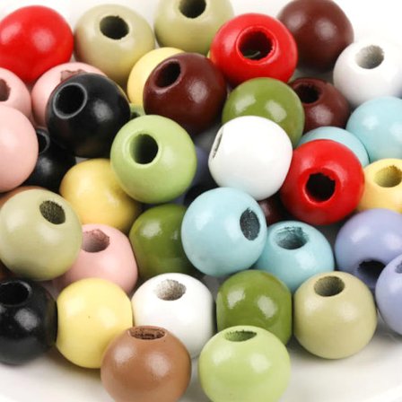 100 stk. 20 mm træperler til håndarbejde, farverige runde løse perler med 7 mm hul [JUN]