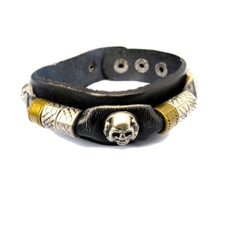 Svart läderarmband monster och ringar