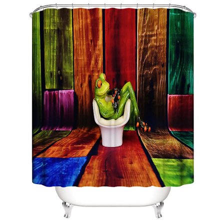 Duschdraperi med Djurmotiv 180*200cm, Grodduschdraperi Vattentätt Polyester Duschdraperi med 12 Krokar för Juldekoration, Badrumsdraperi