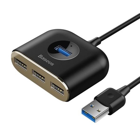 HUB Baseus Neliö USB-A - 1x USB-A 3.2 Gen 1 / 3x USB 2.0 1 metrin kaapelilla - musta