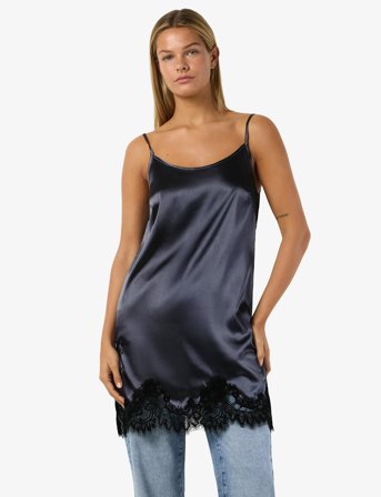 NOISY MAY Nmceleste S/L Satin Lace Short Dress - Blue - S