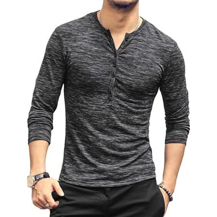 Män Top Rundhalsknapp Blus Långärmad Casual Slim