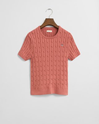 GANT - Tenåringsjentegenser i elastisk bomull med kabelstrikket stoff, korte ermer til dame faded brick