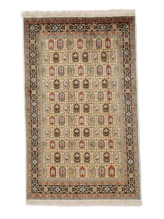 Tapis D'orient Cachemire Pure Soie 80X130 Marron/Beige (Soie, Inde)
