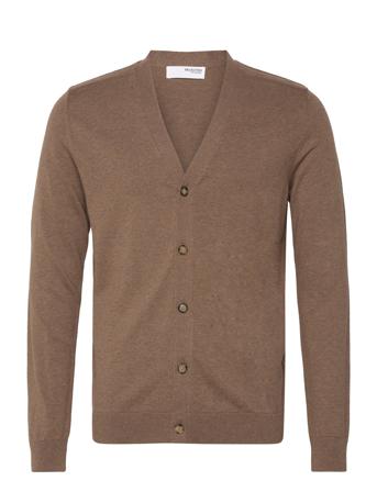 Slhberg Ls Knit V-Neck Cardigan Noos Strikkegenser Cardigan Brun Selected Homme*Betinget Tilbud