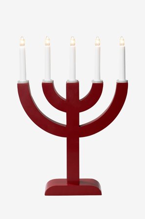 Jotex - El-lysestake 5 lys tre 41,7 cm Mørk rød/beige - Kjøp Adventsstaker hos Jotex