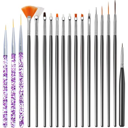 Neglekunst børstesæt, 15 stk. neglekunst børster, 3 stk. detalje neglebørster, tegne pen værktøjssætHAS sorte og lilla negle