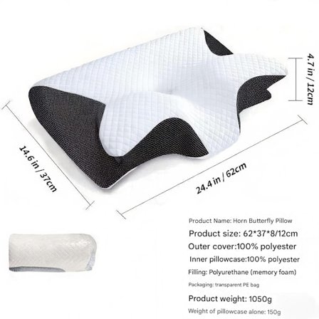 Viskoelastisk nakkepute, ergonomisk 2-i-1 ortopedisk pute, lindrer nakkesmerter, buet støttepute