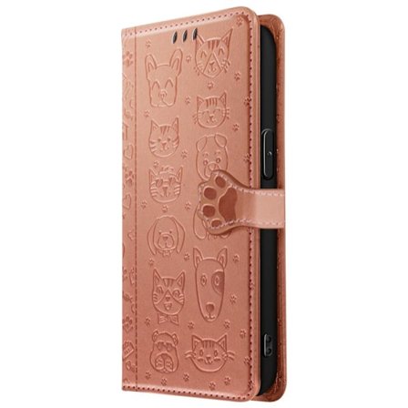 Hus till iPhone 16e Design Katt och Hund Fodral Plånbok Rosen Champagne