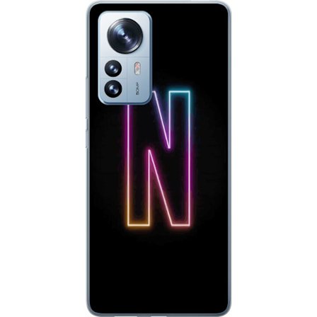 Kompatibel Mobilcover til Xiaomi Xiaomi 12 Pro Minimalistisk neonbogstav N i farveskiftende lys mod sort baggrund
