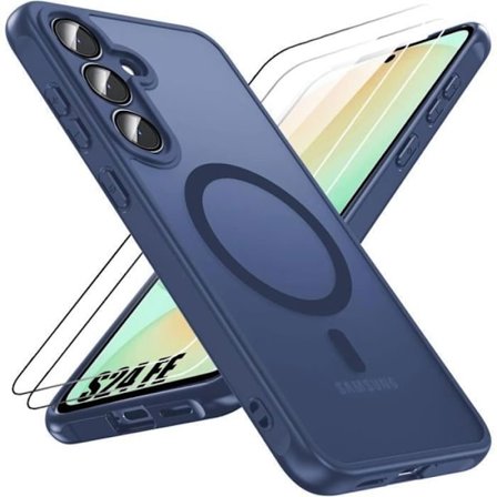 Magnetiskt Skydd - BOOLING - Samsung Galaxy S24 FE - Stötabsorberande - 2 Härdade Glas - Mörkblå