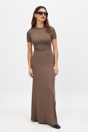 NA-KD Basic Soft Line t-shirt maxiklänning - T-shirtklänningar - Brun - L (EU 42-44)