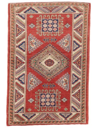 Kazak Fine Vloerkleed Handgeknoopt 90X137 Bruin/Donkerrood Afghanistan