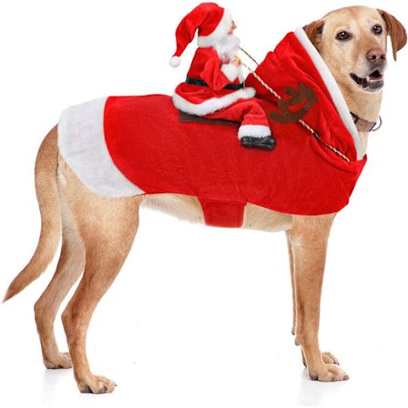 Hundekostume, Hundekostume Jul, Juletøj til Hund/Kat, Hundedragt Jul med Hætte, Sjovt Julekostume til Hund, Størrelse L, Hundetøj