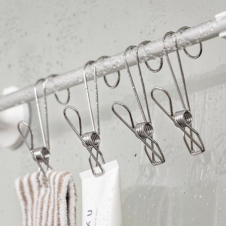 14 stk. Korte bøjleklemmer i rustfrit stål med krog, universelle hængeklemmer, kraftige multifunktionelle tøjklemmer til udstilling og opbevaring