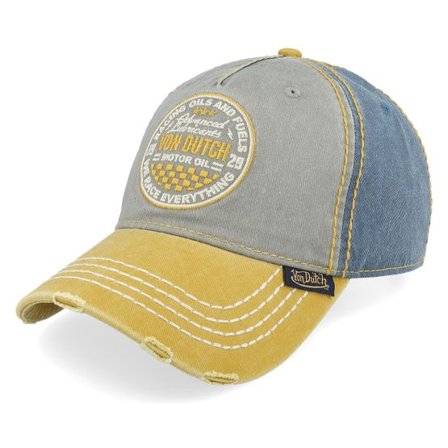 Von Dutch - Grå unconstructed Keps - Retro Patch Blue/Grey/Yellow Dad Cap @ Hatstore