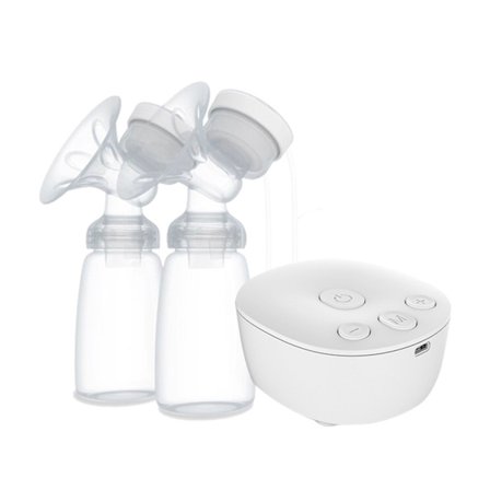 Dobbel elektrisk brystpumpe, sterkt sug, USB-lading, med 150 ml flaske, hvit