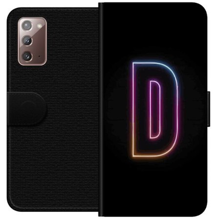 Kompatibel Tegnebogsetui til Samsung Samsung Galaxy Note20 Minimalistisk neonbogstav D i farveskiftende lys mod sort baggrund i moderne digital design