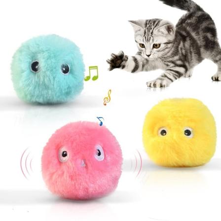 3-pakning fluffige plysj kattball leker, interaktive kvitrende