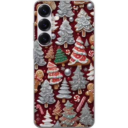 Kompatibelt Mobilskal till Samsung Samsung Galaxy S25 Mysigt julmotiv med granar, godis och vinterfärger