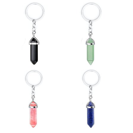 4 stk Krystall Nøkkelring Chakra Energi Healing Krystall Stein Nøkkelring Heksagonal Kvarts Edelsten Nøkkel Anheng