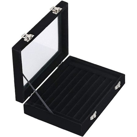 20 x 15x 5 cm Svart, smyckesförvaringslåda Display Vatten Vlours Rymmer upp till 48 ringar - Perfekt för ringar, örhängen manschettknappar