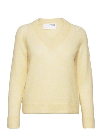 Slflulu Ls Knit V-Neck Yellow Selected Femme