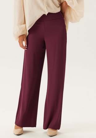 Bubbleroom - Odelle Wide High Waist Pants - Burgundy - Kläder