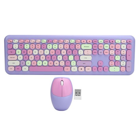 Lila 2.4G Trådløst Tastatur og Mus Sæt 110 Taster Computertilbehør
