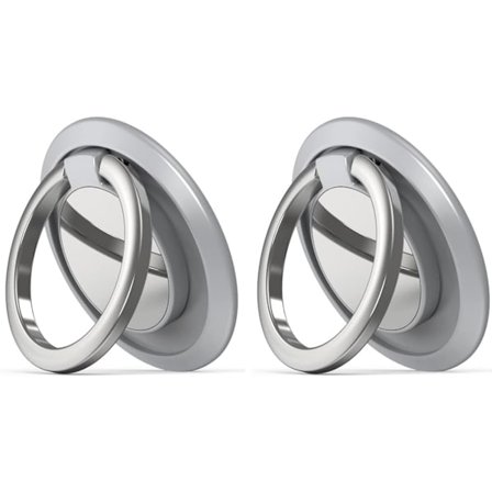 Mobiltelefon Ringholder Stativ, 2 Stykker Magnetisk Telefon Ringholder Fingerstøtte 360° Rotasjon Klar Telefon Ringgrep (Sølv)