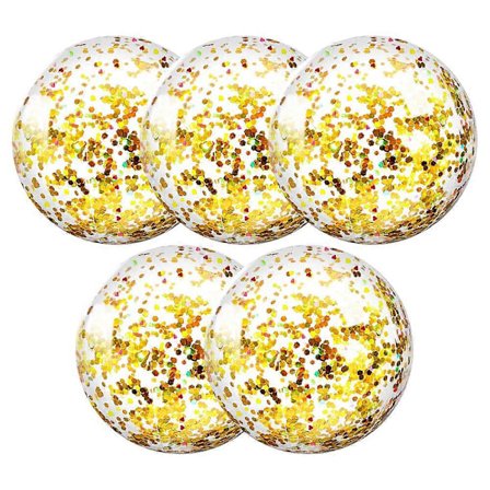5-pakning Strandball Jumbo Bassengleker Baller Gigantisk Konfetti Glitter Oppblåsbar Klar Strandball Svømmebasseng Vann Strandleker - Gull (FMY)