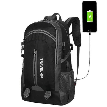 Tyverisikret Unisex USB-opladerport Rygsæk Laptop Notebook Rejse Skoletaske - Sort