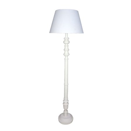 Gulvlampe, træfod, hvid stofskærm, 163 cm