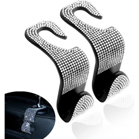 Autostol Nakkestøtte Krog, Krystal Rhinestone Bagsædekrog til Opbevaringstaske, Bil Nakkestøtte Krog til Pung, Taske, Håndtaske, Dagligvarer (2 styk)