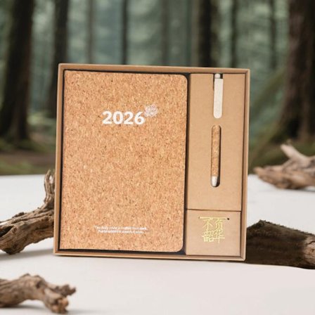 2026 Hållbar Kork & Kaffesump Engelsk Planner Presentförpackning, Eco-Inspirerad Kalender Anteckningsbok