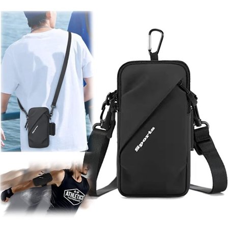 Telefonholder, Lille Crossbody Skuldertaske med Armbånd, Passer til iPhone og Android Sort