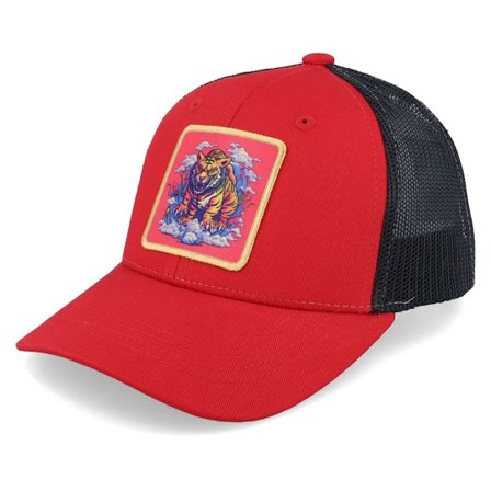 Kiddo Cap - Red trucker Czapka Z Daszkiem - Kids Tiger On Clouds Patch Scarlet/Black Trucker @ Hatstore