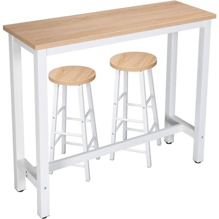 Rootz Modern Barbord og Taburet Sæt - Pub Bord Sæt - Bord i bordhøjde - Holdbart, Ridsefast, Nem Vedligeholdelse - Stålstel, MDF bord - 120 cm x 40 cm