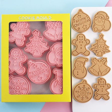 8stk 3D julekake ters Kjeksform kakeform Stempel B
