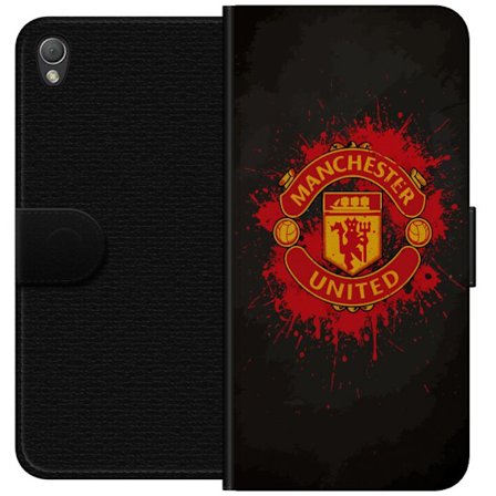 Kompatibelt Lommeboketui til Sony Sony Xperia Z3 Manchester United logo i rød og gul farge med røff sportslig bakgrunn