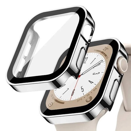 Glas+skal för Apple Watch serie 9 8 7 6 5 4 se 44mm 40m 41mm 45mm Rak Kant Skärmskydd Apple Watch tillbehör