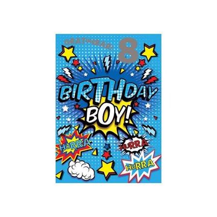 Enkelt Barnkort 8 År, Birtday Boy - Spader