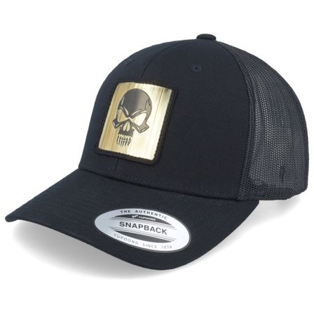 Iconic - Svart trucker Keps - Skull Gold Patch Black Trucker @ Hatstore